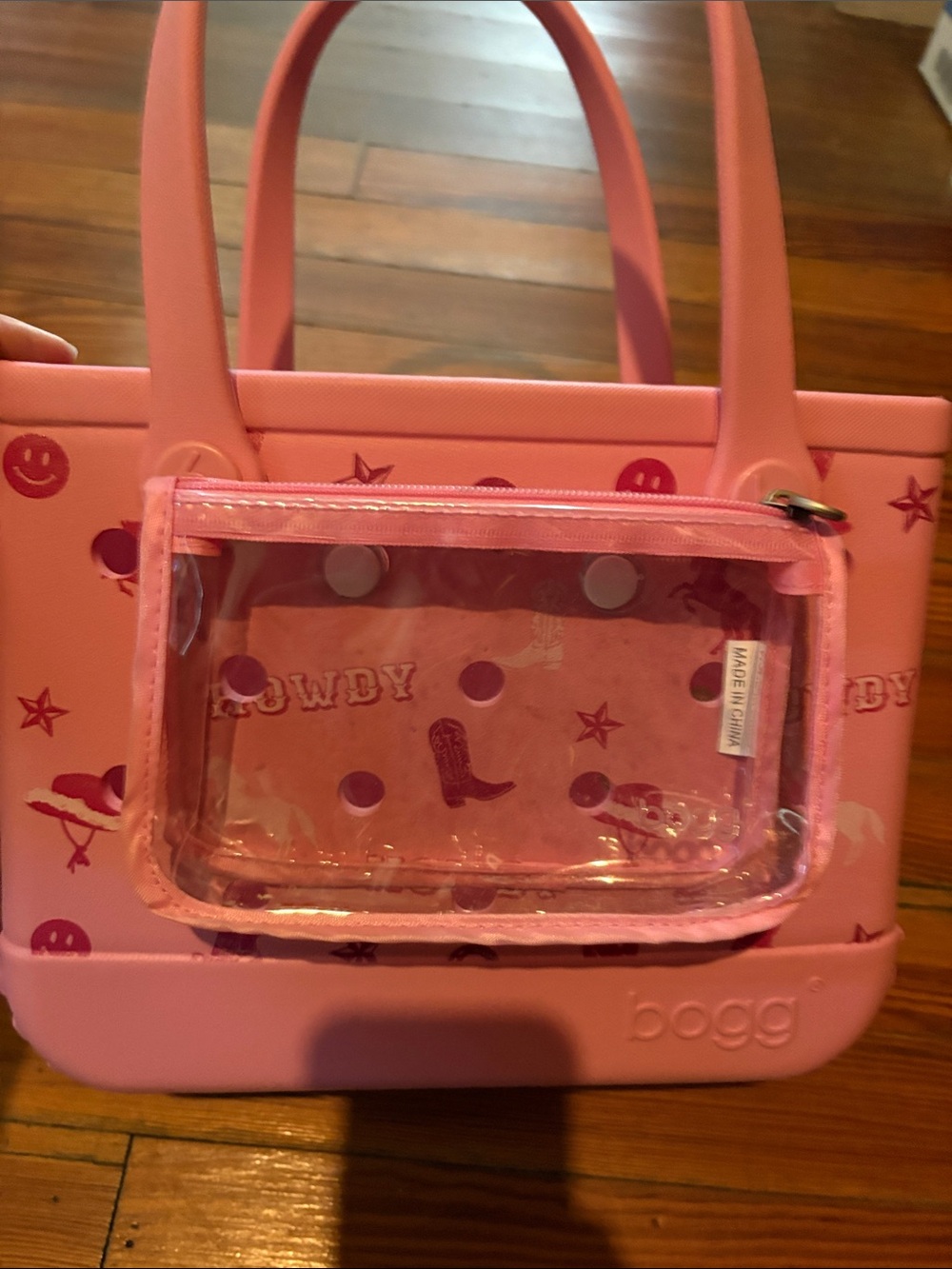 BOGG BAG Pink 'Howdy' Print Tote with Clear Front Pouch
